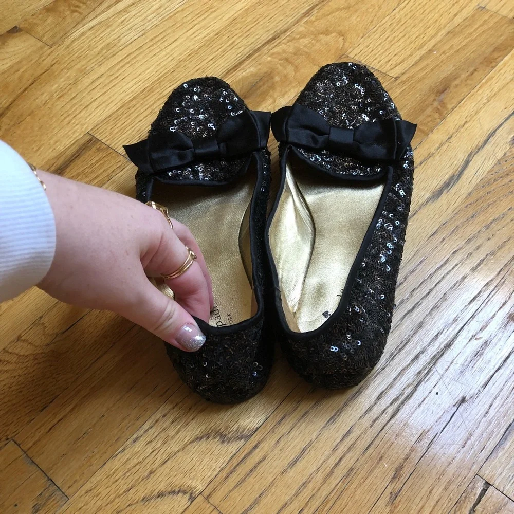 kate spade Black Sequin Bow Flats